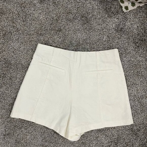 Zara Linen Blend Topstitched Creme White Ecru Shorts XS - Picture 3 of 4